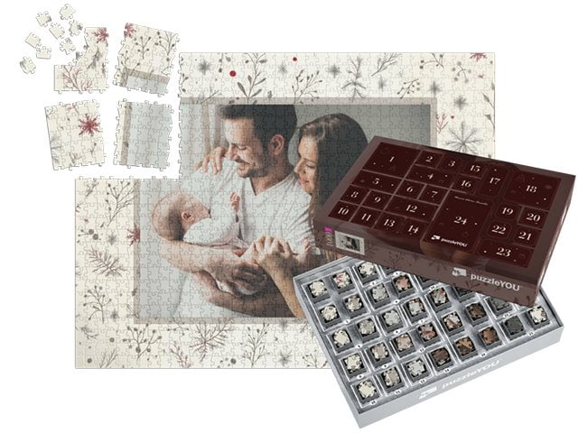 Puzzle-Adventskalender mit Schachtel "Festtagsfreude rot"