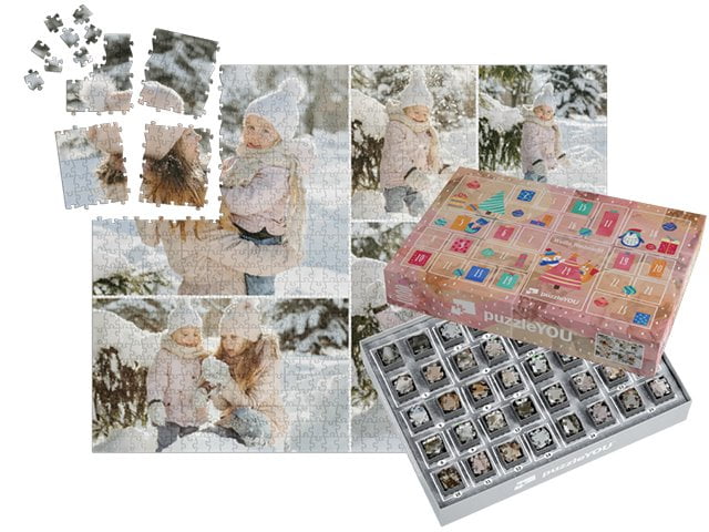 Puzzle-Adventskalender mit Schachtel "Farbenfrohe Weihnacht"