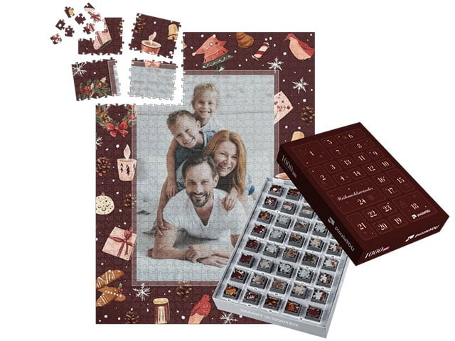 Puzzle-Adventskalender mit Schachtel "Festtagsfreude rot"