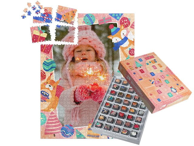 Puzzle-Adventskalender mit Schachtel "Farbenfrohe Weihnacht"