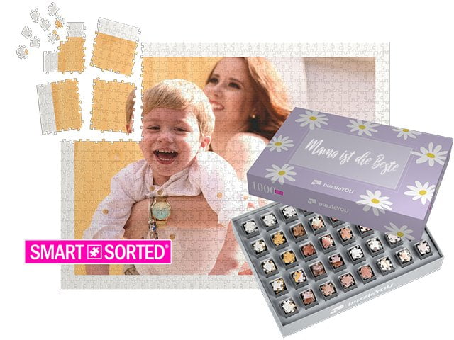 SMART SORTED® - das Überraschungspuzzle zum Muttertag, Schachteldesign Gänseblümchen